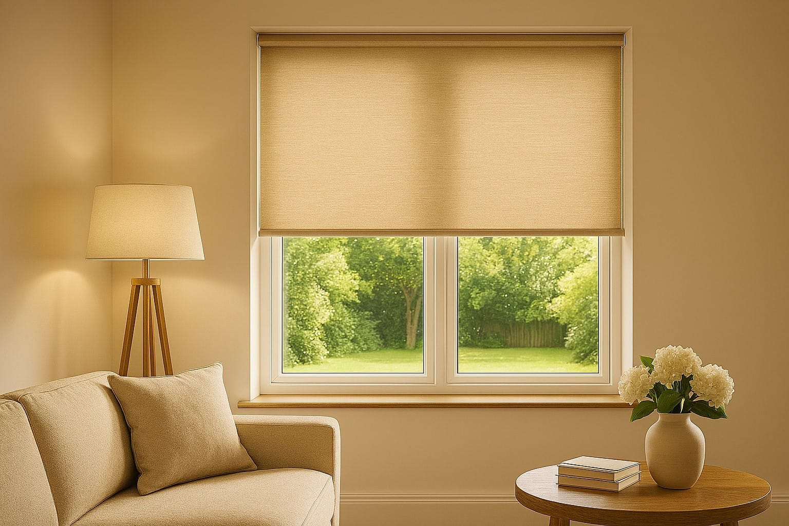 Custom Roller Blind in Lounge Custom Living Room Blinds and Shutters Suffolk