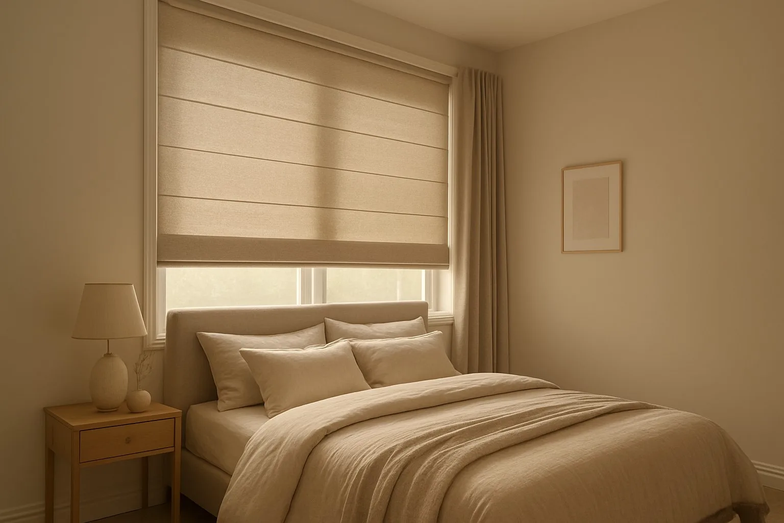 bedroom with tailored made-to-measure blinds
