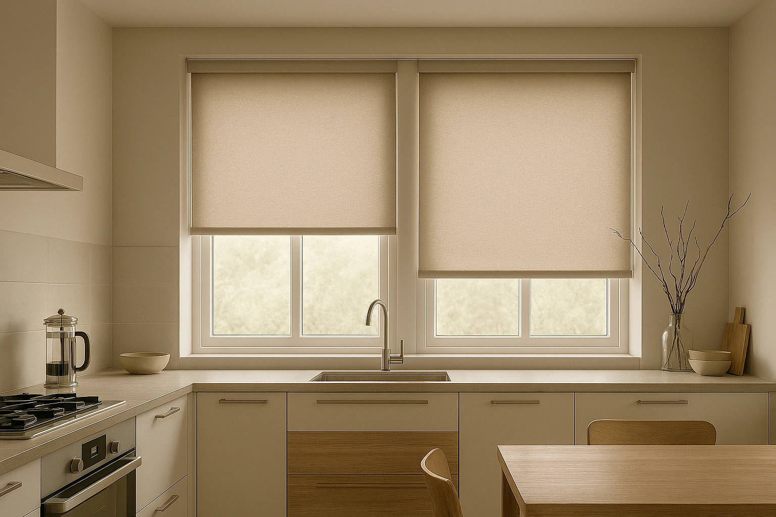 kitchen with sleek roller blinds