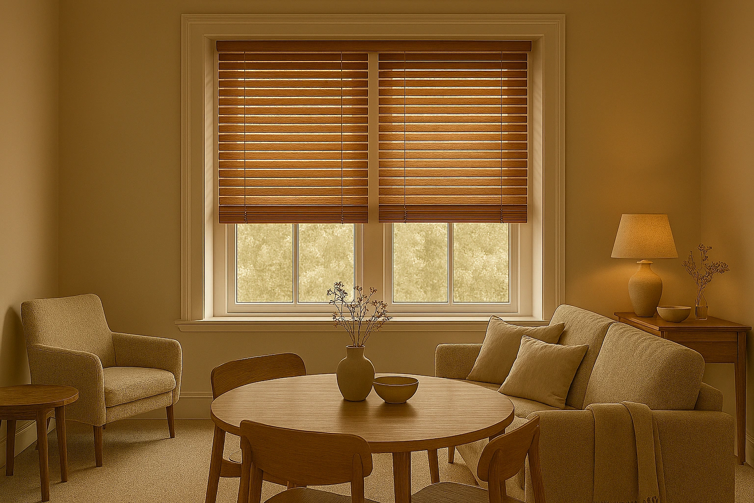 wooden Venetian blinds with natural grain