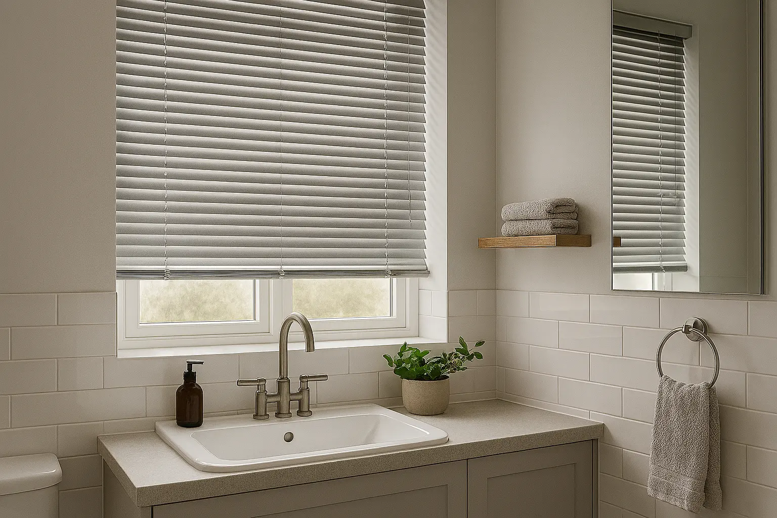 Bathroom with moisture-resistant Venetian blinds Venetian blinds Suffolk bathroom installation