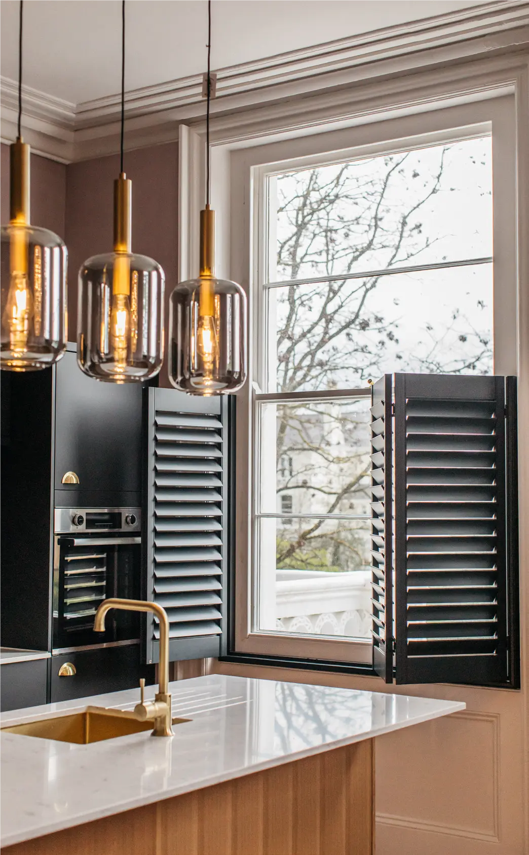 Paulownia, Black Grey, 76mm Slat. Café Style Shutters