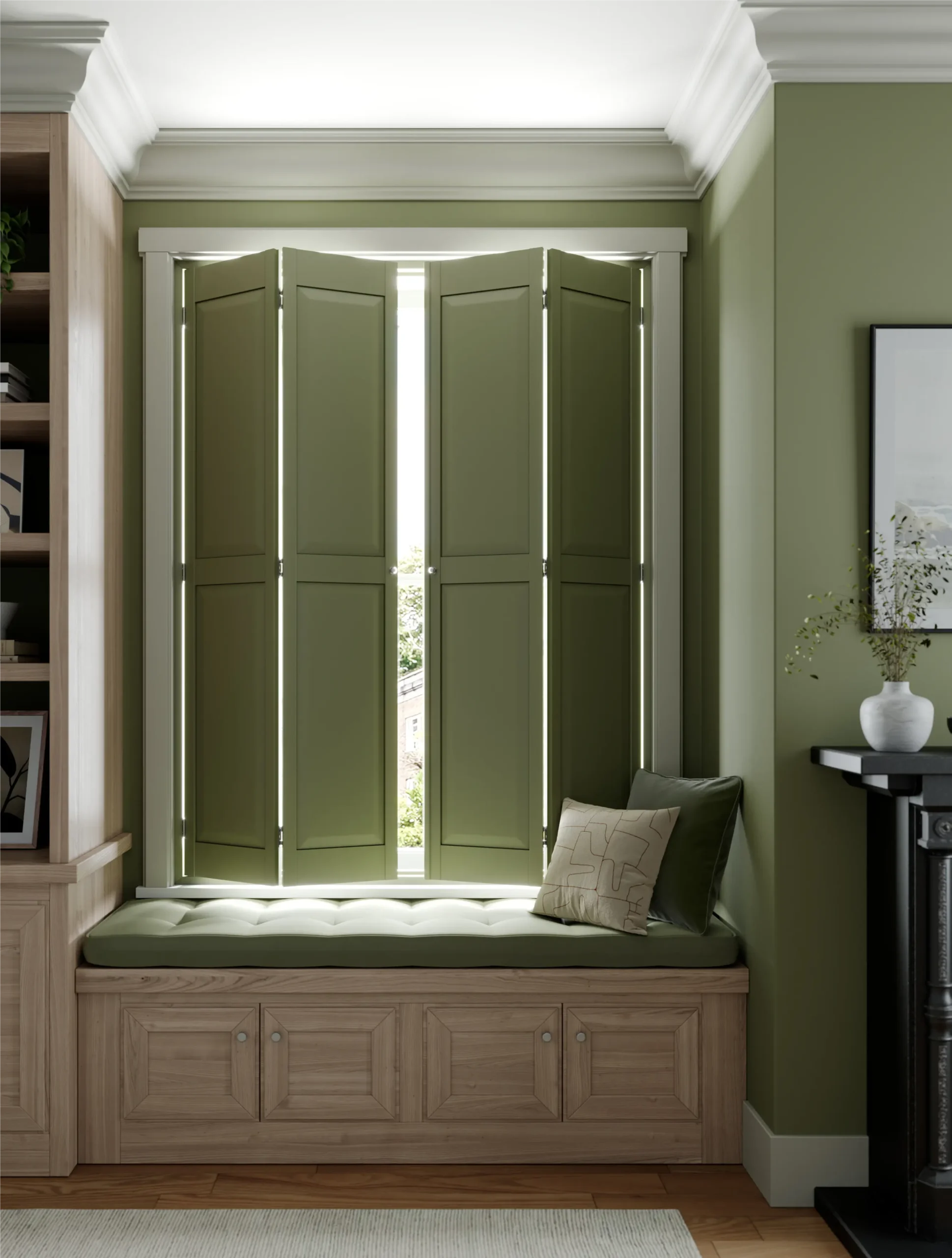 Paulownia, Custom Paint, Solid Raised. Custom colour shutters